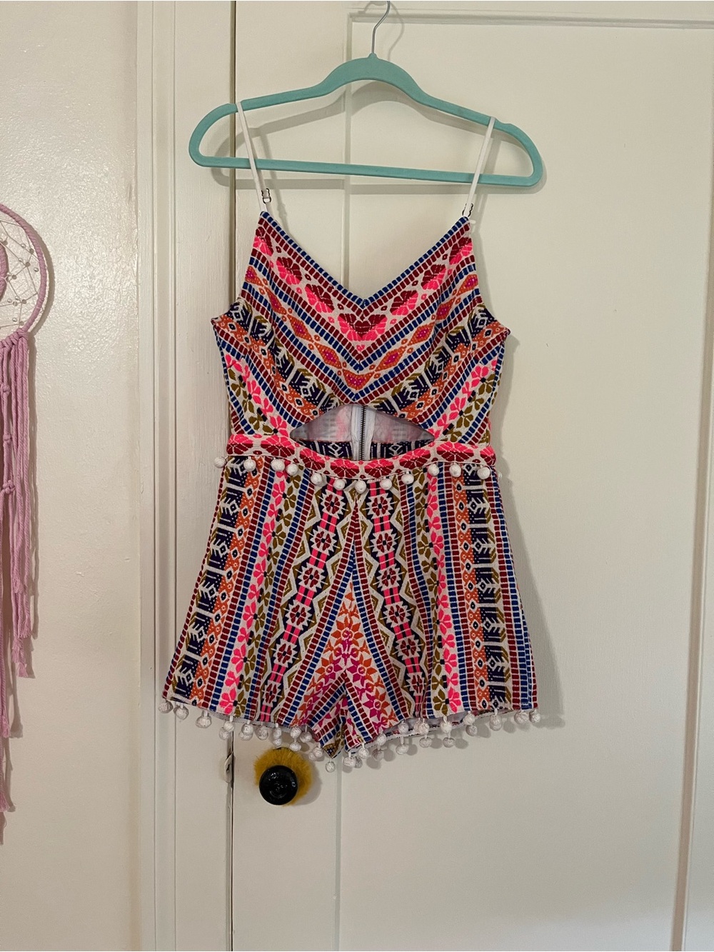 SAYLOR Multicolor Striped & Geometric Pom-Trim One-Piece